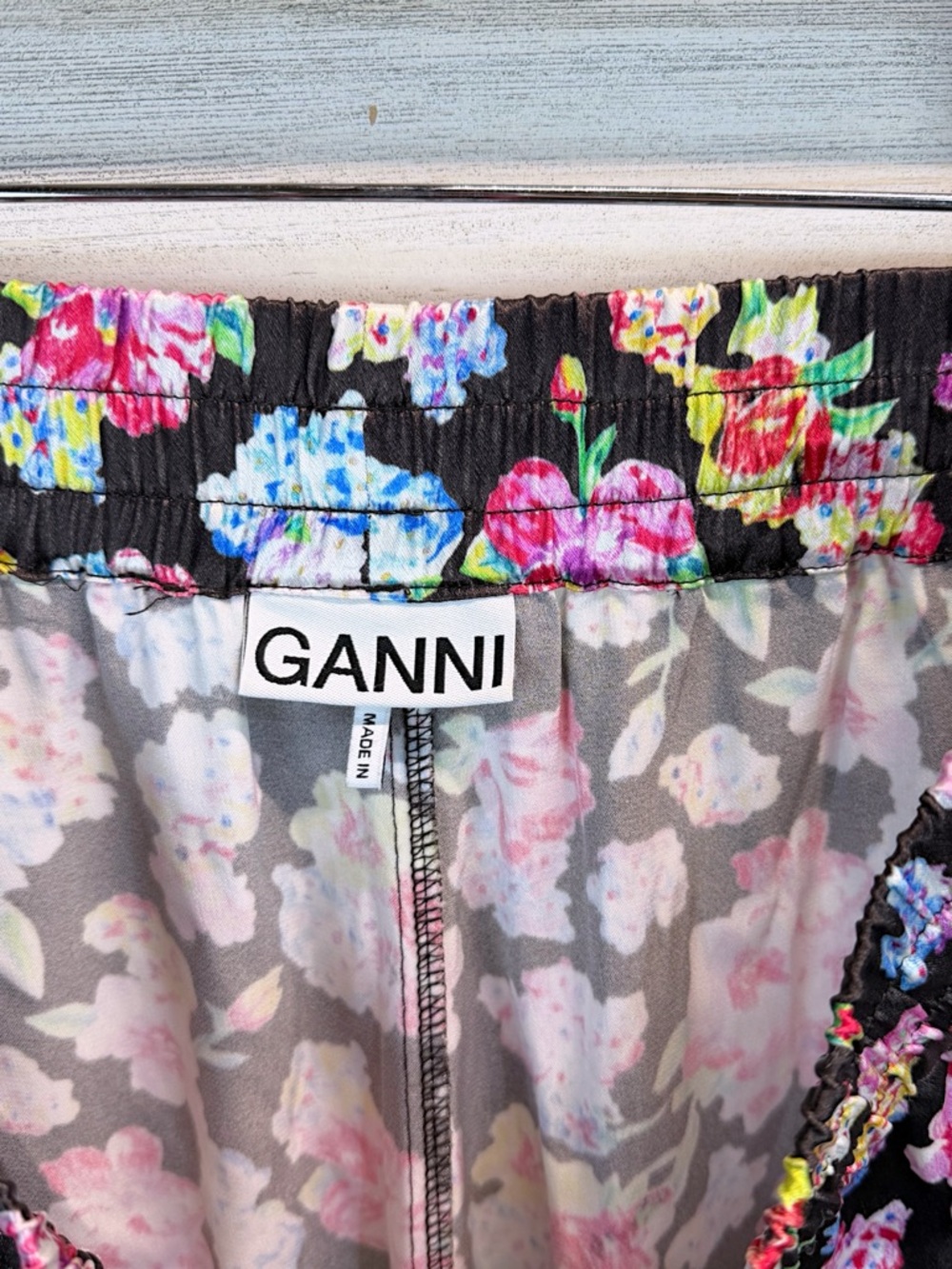 GANNI Floral Satin Pants Wide Leg Y2K Coquette Cottagecore Sz 38 - Picture 13 of 15
